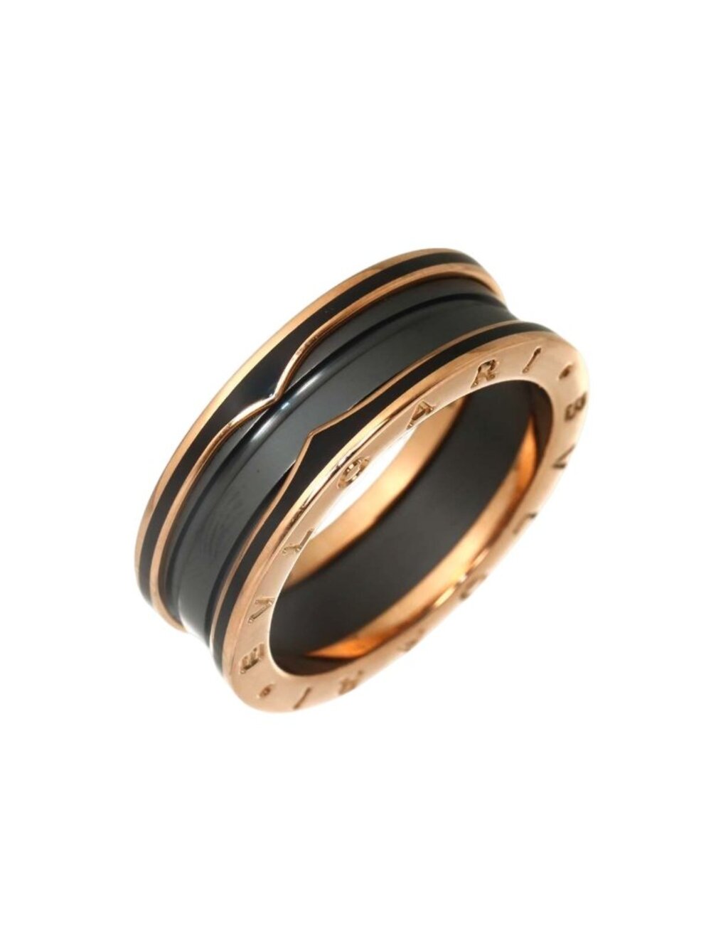 Bvlgari B.zero1 Band 63 Ring 18k Pink Gold Black Ceramic